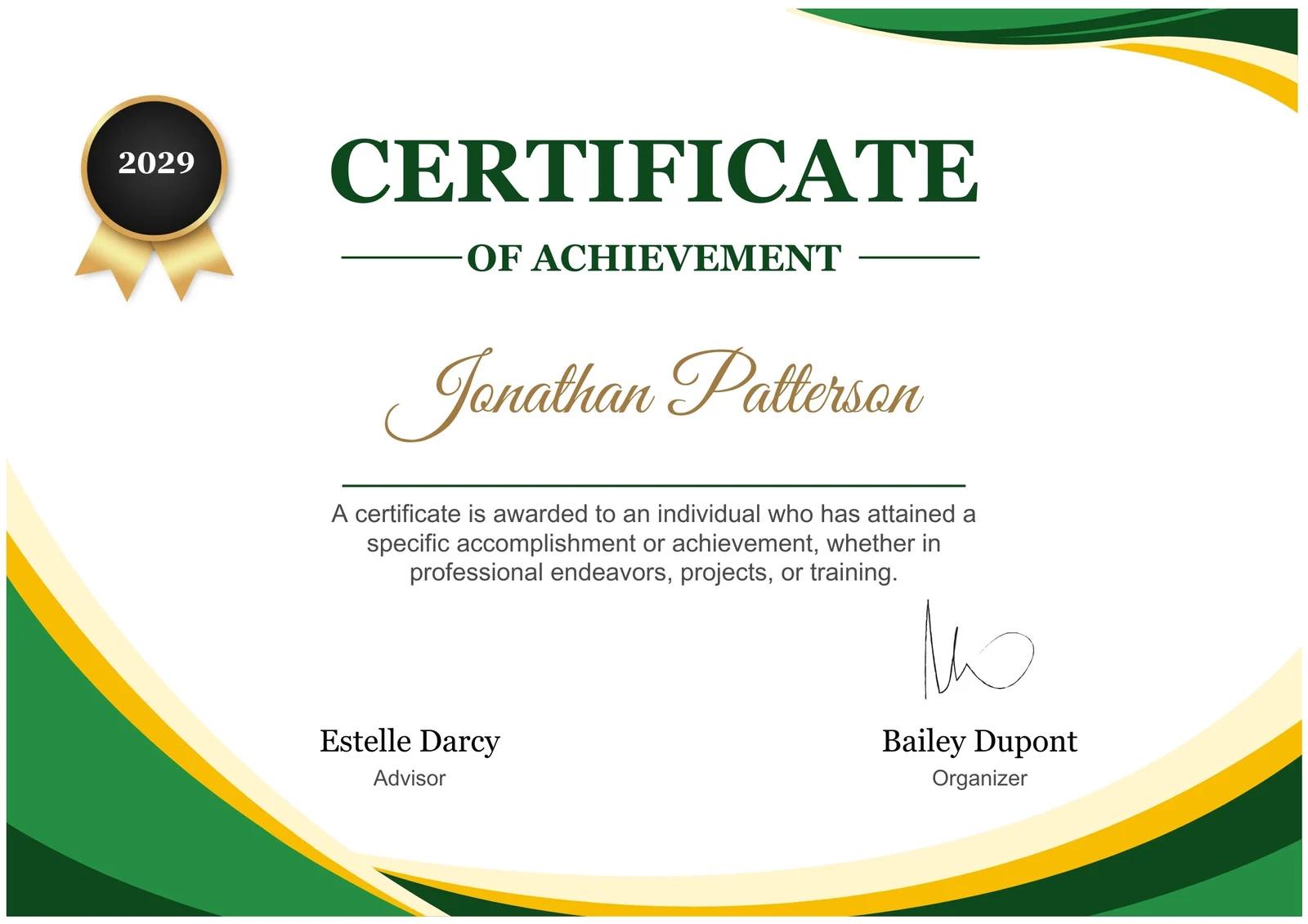 Green Certificate of Achievement